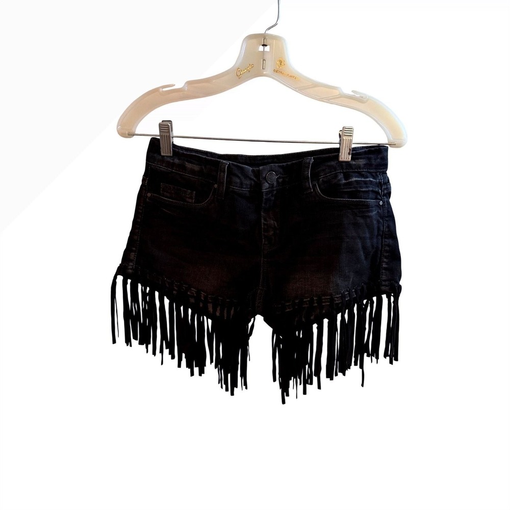 BLANKNYC Black Denim Fringe Shorts 49U-8164 Festival Boho Western Womens‎ 26